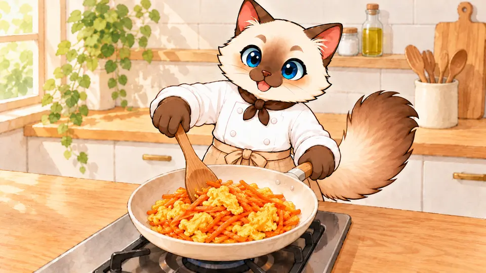 にんじんと卵の炒め物:卵をからめる