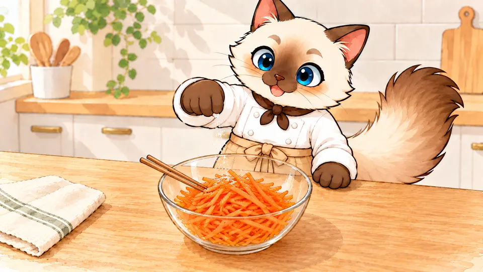 にんじんのオリーブオイルサラダ:塩をなじませる