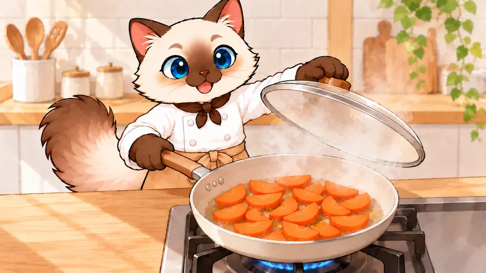 にんじんの塩蒸し焼き:少量の水で蒸す