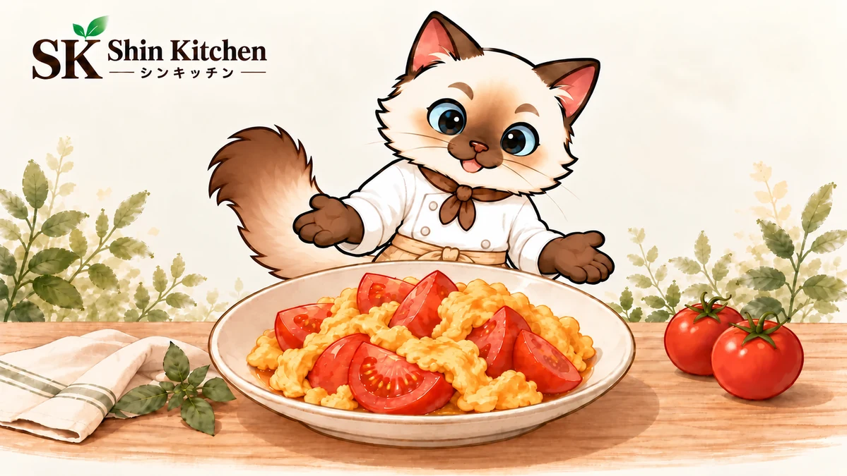 トマトと卵の炒め物のAI生成イラスト