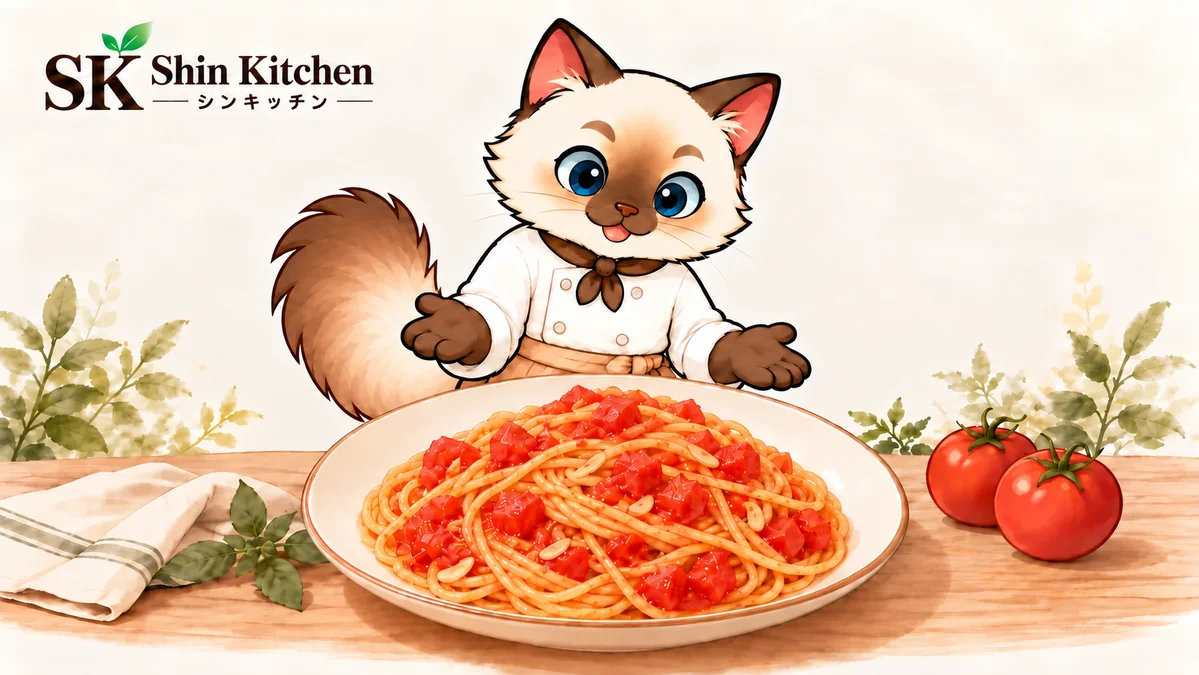 生トマトの簡単パスタのAI生成イラスト