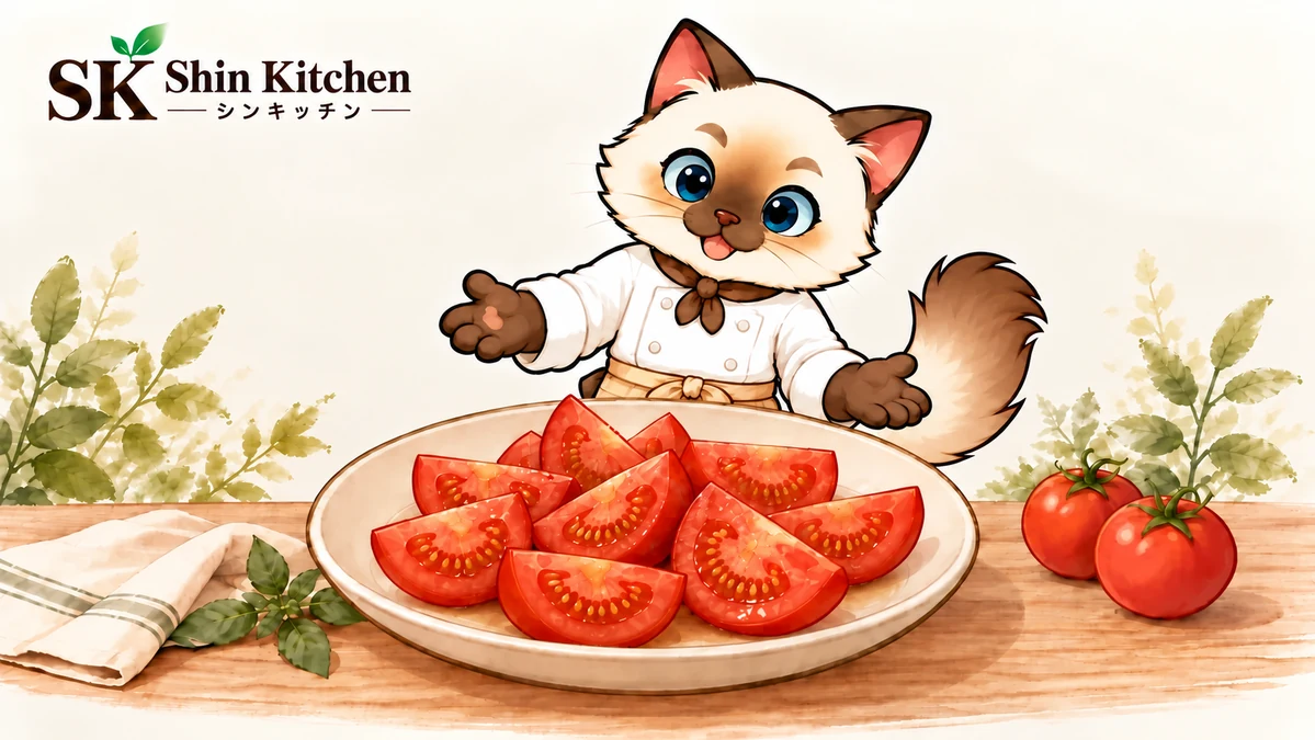 トマトを味わう 塩とオリーブオイルのAI生成イラスト