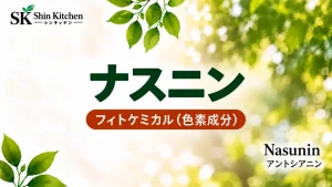 ナスニン｜フィトケミカル・色素成分。Nasunin、アントシアニンの表記と左上のShin Kitchenロゴ