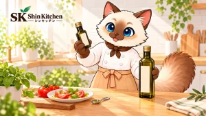 小さなオリーブオイルのボトルを比べるシン