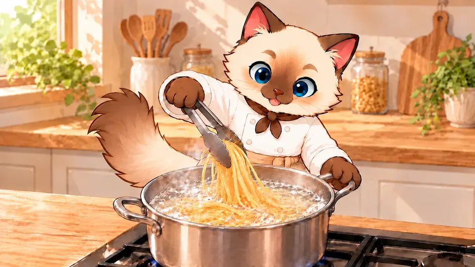 パスタをゆでる