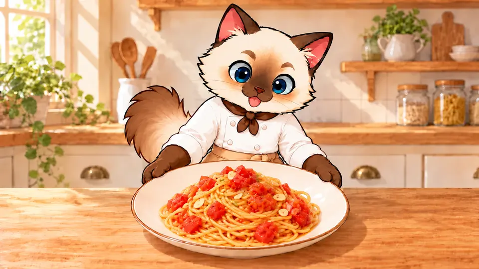 生トマトのパスタの盛り付け